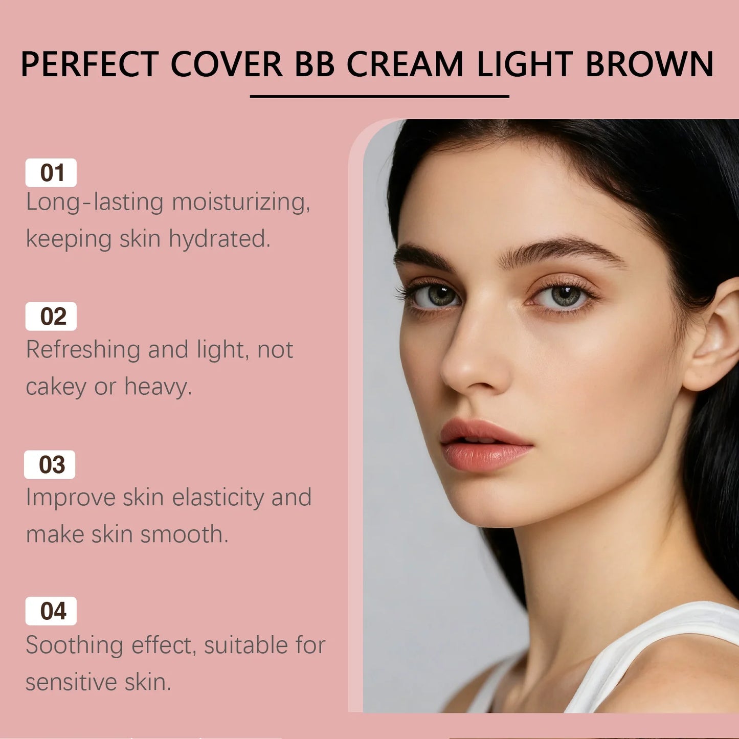 BB Cream SPF 42 PA +++ Tinted Moisturizer for Face Full Coverage Concealer Liquid Foundation Makeup for Dark Circles Fine Lines